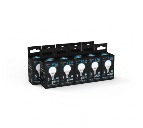 Лампа светодиодная Шар 6.5W 550lm 6500K E14 LED 1/10/100  105101307  Gauss