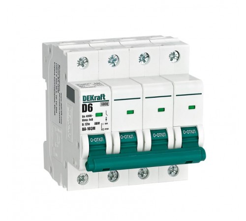 Выключатель автоматический без теплозащиты четырехполюсный ВА-103М 4P 6А характеристика D 6кА  12563DEK  Dekraft