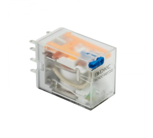 Реле миниатюрное промышленное общего назначения, 2CO, ком. ток 12А, AgSnO2, напряжение 24V DC, опция: тест-кнопка+светодиод+защитный диод  IR-24DC-W2