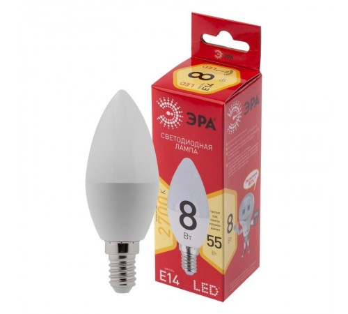 Лампа светодиодная LED B35-8W-827-E14 R (диод, свеча, 8Вт, тепл, E14)  Б0050694  ЭРА