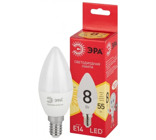 Лампа светодиодная LED B35-8W-827-E14 R (диод, свеча, 8Вт, тепл, E14)  Б0050694  ЭРА