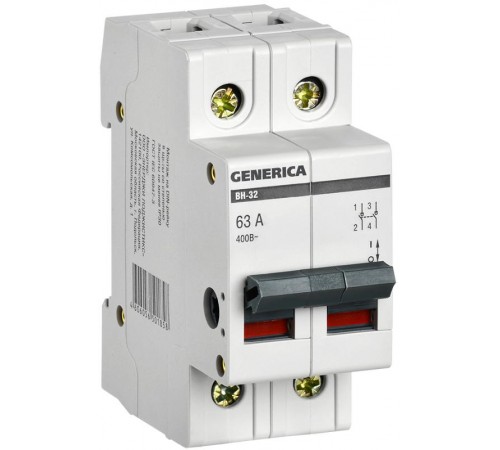 Выключатель нагрузки модульный (мини-рубильник) ВН-32 2Р 63А  MNV15-2-063  GENERICA
