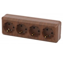 Розетка Intro Quadro 2-208-10 с заземлением четырёхместная 4х2P+E, 16А-250В, IP20, ОУ, венге  Б0053842  Intro