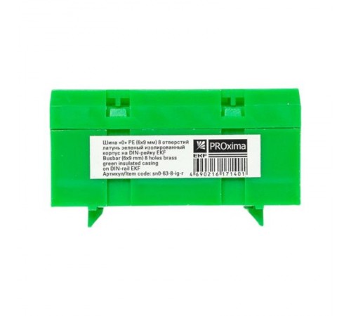 Шина "0" PE (6х9мм) 8 отверстий латунь зеленый изолированный корпус на DIN-рейку розничный стикер EKF PROxima  sn0-63-8-ig-r  EKF