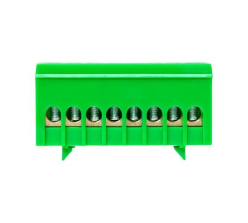 Шина "0" PE (6х9мм) 8 отверстий латунь зеленый изолированный корпус на DIN-рейку розничный стикер EKF PROxima  sn0-63-8-ig-r  EKF
