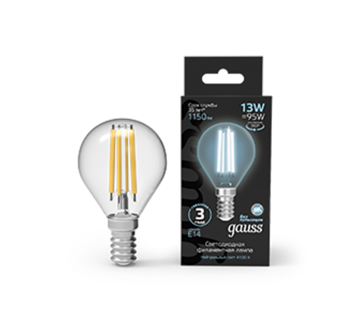 Лампа светодиодная Filament Шар 13W 1150lm 4100К Е14 LED 1/10/50  105801213  Gauss