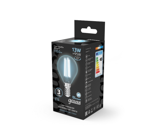 Лампа светодиодная Filament Шар 13W 1150lm 4100К Е14 LED 1/10/50  105801213  Gauss