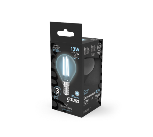 Лампа светодиодная Filament Шар 13W 1150lm 4100К Е14 LED 1/10/50  105801213  Gauss
