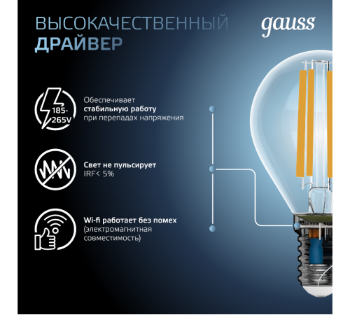 Лампа светодиодная Filament Шар 13W 1150lm 4100К Е14 LED 1/10/50  105801213  Gauss