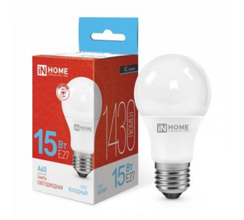 Лампа светодиодная LED-A60-VC 15Вт 230В Е27 6500К 1350Лм  4690612020280  IN HOME
