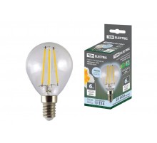 Лампа светодиодная шар "Филамент" G45-6 Вт-230 В-4000 К-E14 TDM  SQ0340-0278  TDM