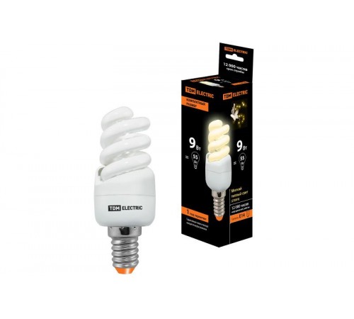 Лампа энергосберегающая КЛЛ  9Вт E14 827 cпираль FSТ2 КОМПАКТ 35х95мм  SQ0323-0170  TDM