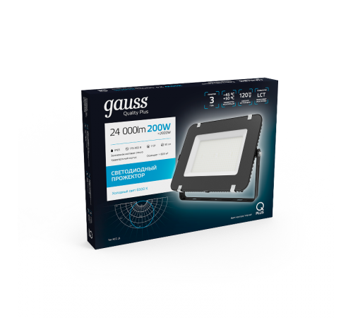 Прожектор светодиодный 200W IP65 6500К черный  613100200  Gauss