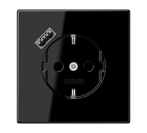 Розетка SCHUKO® с USB-зарядным устройством, тип A; термопласт; черный  LS1520-18ASW  Jung