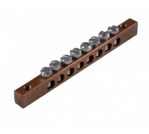 Шина _PE_ 63.10 Шина "РЕ" на 10 присоединений  63А 1 крепежное отверстие  Шина _PE_ 63.10  HEGEL