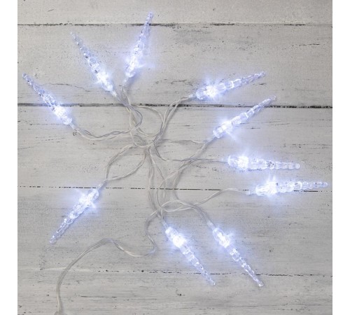 Гирлянда светодиодная Сосульки 1,5 м, 10 LED, прозрачный ПВХ, цвет свечения белый, 2 х АА (батарейки не в комплекте)  303-094  NEON-NIGHT