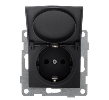 Bravo Розетка 1-ой с/з с з/ш и крышкой, СУ, 16А, 250В, графит  С10Р91-010  GUSI Electric