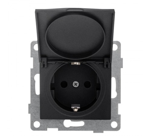 Bravo Розетка 1-ой с/з с з/ш и крышкой, СУ, 16А, 250В, графит  С10Р91-010  GUSI Electric