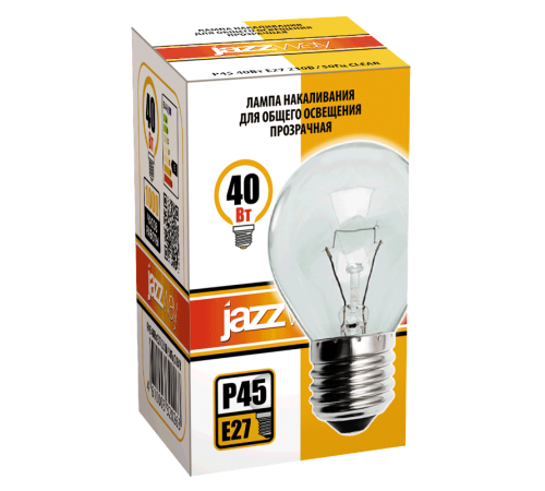 Лампа накаливания ЛОН  40Вт Е27 240В P45 clear  3320263  Jazzway