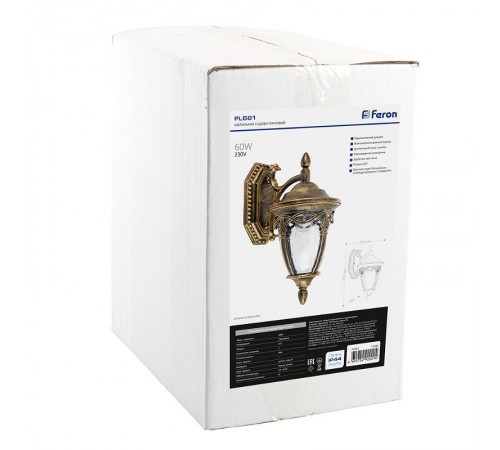 Светильник садово-парковый, 60W 230V IP44 черное золото, PL681 (на стену вниз)  11692  FERON