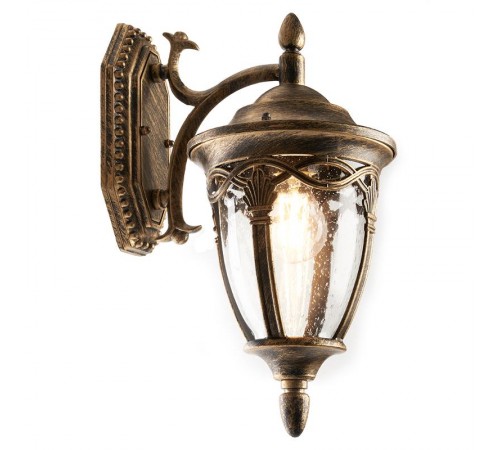 Светильник садово-парковый, 60W 230V IP44 черное золото, PL681 (на стену вниз)  11692  FERON