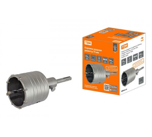 Коронка ударная по кирпичу и бетону, победит, SDS-Plus, d 75 мм, М22, в сборе, "Гранит"  SQ1031-0102  TDM