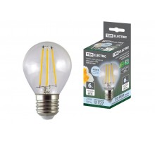 Лампа светодиодная шар "Филамент" G45-6 Вт-230 В-4000 К-E27 TDM  SQ0340-0280  TDM