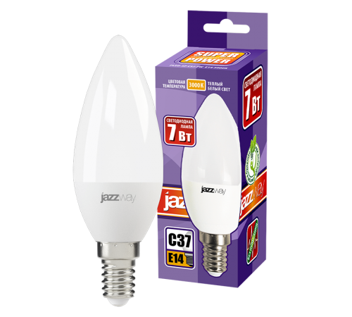 Лампа светодиодная LED 7Вт E14 220В 3000К PLED- SP C37 свеча  1027818-2  Jazzway
