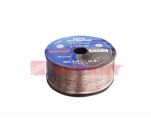 Кабель акустический 2х0,25 мм прозрачный BLUELINE (бухта 100 м)  01-6201-3  REXANT