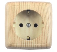 Розетка открытой установки, одноместная, с заземляющим контактом, со шторкой, с изолирующй пластиной, цвет сосна  РА16-114-02  HEGEL