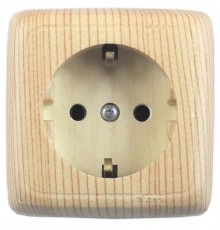 Розетка открытой установки, одноместная, с заземляющим контактом, со шторкой, с изолирующй пластиной, цвет сосна  РА16-114-02  HEGEL
