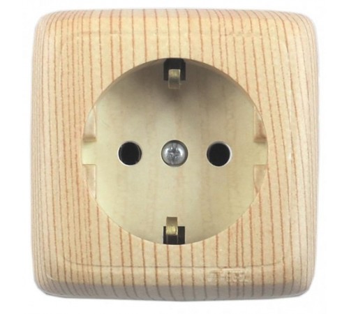 Розетка открытой установки, одноместная, с заземляющим контактом, со шторкой, с изолирующй пластиной, цвет сосна  РА16-114-02  HEGEL