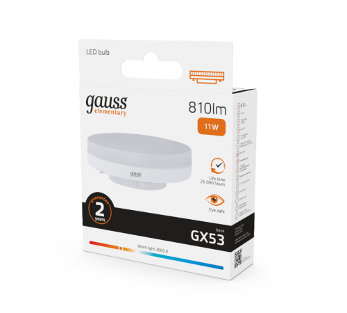 Лампа светодиодная LED 11Вт GX53 220В 2700К Elementary  83811  Gauss