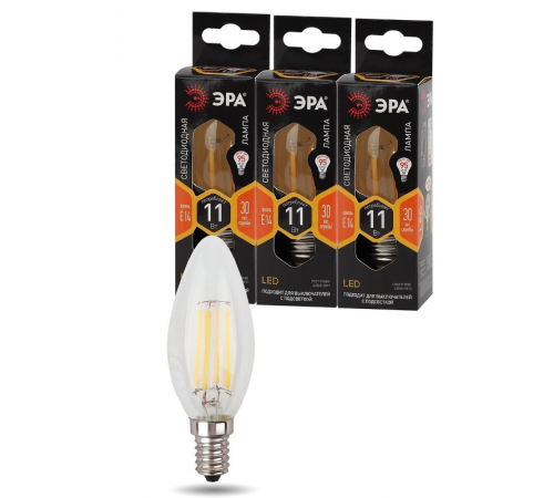 Лампа светодиодная F-LED B35-11w-827-E14 (филамент, свеча, 11Вт, тепл, E14)  Б0046985  ЭРА