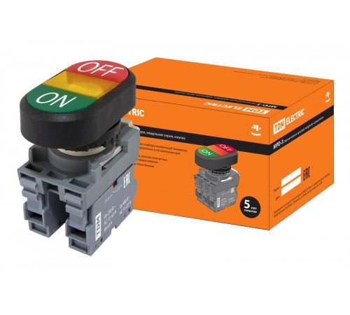 Кнопка двойная MPD3-11Y (зеленая/красная) (LED) в сборе d22мм/220В (ON/OFF)  линза желтая  SQ0747-0052  TDM