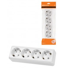 Розетка 4-х местная горизонтальная 2П+3 открытой установки IP20 16A с з/ш белая "Ладога"  SQ1801-0131  TDM