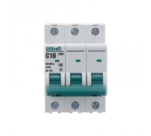 Выключатель автоматический трехполюсный ВА-103 3Р 16А характеристика C 6кА  12305DEK  DEKraft