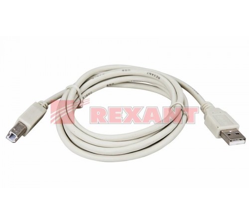 Шнур USB-B (male) штекер - USB-A (male) штекер, длина 3 метра (PE пакет)  18-1106  REXANT
