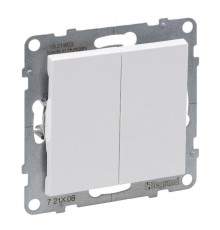 SUNO Переключатель двухклавишный 10А 250В. Безвинтовые зажимы. Цвет "Белый"  721108  Legrand