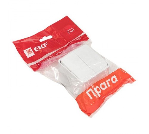 Прага Выключатель 2-клавишный 10А IP44 белый EKF  EKV10-023-10-44  EKF