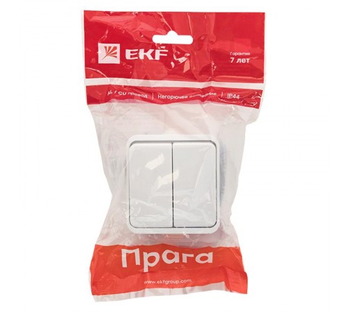 Прага Выключатель 2-клавишный 10А IP44 белый EKF  EKV10-023-10-44  EKF