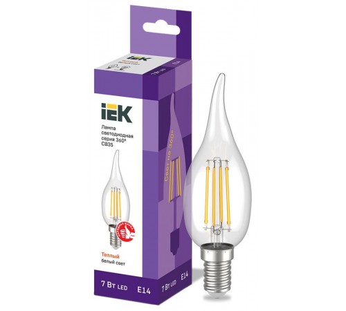 Лампа светодиодная LED CВ35 св.н/ветру 7Вт 230В 3000К E14 серия 360°  LLF-CB35-7-230-30-E14-CL  IEK