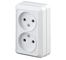 Розетка Intro Quadro 2-203-01 двойная без заземления 2х2P, 16А-250В, IP20, ОУ, Quadro, белый  Б0053792  Intro