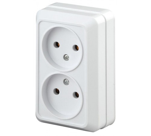 Розетка Intro Quadro 2-203-01 двойная без заземления 2х2P, 16А-250В, IP20, ОУ, Quadro, белый  Б0053792  Intro