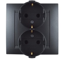 Simon 15 Графит Розетка двойная с/з Schuko, 16А 250В, винт. зажим  1590459-038  Simon