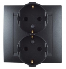 Simon 15 Графит Розетка двойная с/з Schuko, 16А 250В, винт. зажим  1590459-038  Simon