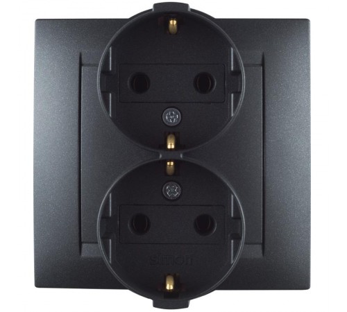 Simon 15 Графит Розетка двойная с/з Schuko, 16А 250В, винт. зажим  1590459-038  Simon