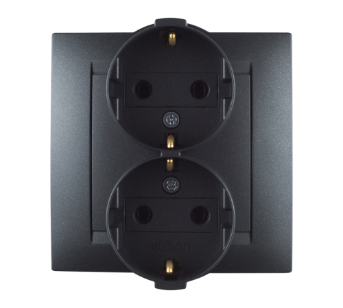 Simon 15 Графит Розетка двойная с/з Schuko, 16А 250В, винт. зажим  1590459-038  Simon