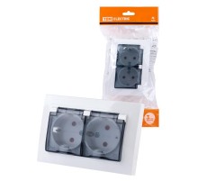 Розетка двойная 2П+З с защ. шт. и прозрачной крышкой 16А 250В IP44 белая "Таймыр"  SQ1814-0077  TDM