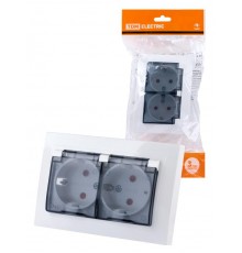 Розетка двойная 2П+З с защ. шт. и прозрачной крышкой 16А 250В IP44 белая "Таймыр"  SQ1814-0077  TDM